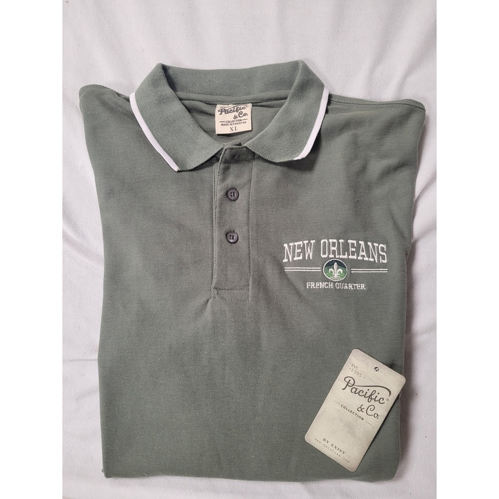 Pacific & Co New Orleans French Quarter Olive Green Polo Shirt Size XL NWT